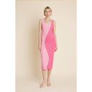 Yin Yang Two-Tone Pink Curve Smocked Midi Dress