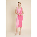 Yin Yang Two-Tone Pink Curve Smocked Midi Dress