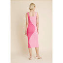 Yin Yang Two-Tone Pink Curve Smocked Midi Dress