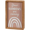 Your Rainbows Are Coming Inspirational Gift | Decor Sign and Tea Towel Bundle