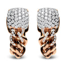 18K Rose Gold 3/4 Cttw Round Diamond Pave Cuban Chain Huggie Earrings (G-H Color, SI1-SI2 Clarity)