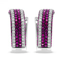 18K White Gold 1 7/8 Cttw Diamond and 1mm Round Red Ruby Open Swish Hoop Earrings (F-G Color, VS1-VS2 Clarity)