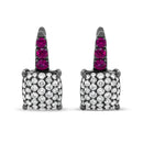 Black Rhodium Plated 18K White Gold 7/8 Cttw Round Diamond and Graduated Red Ruby Drop Earrings (F-G Color, VS1-VS2 Clarity)
