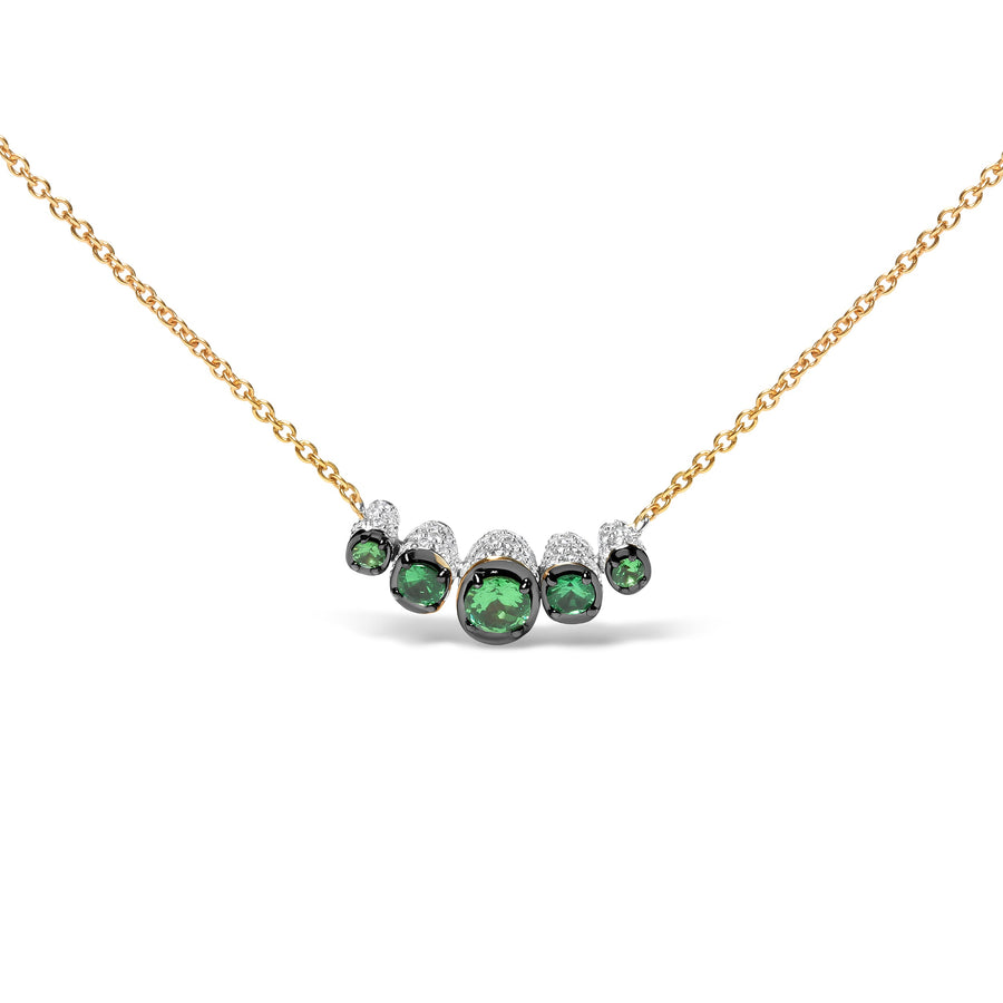 18K Rose Gold 3/4 Cttw Pave Diamonds and Graduated Green Tsavorite Gemstone Curved Bar Choker Necklace (G-H Color, SI1-SI2 Clarity) - Adjustable up to 14