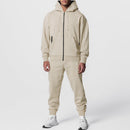 Mens Solid-Color Cardigan Zip-Up Long-Sleeve Sports Suit