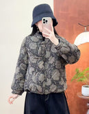 Womens Cotton-Polyester Printed Stand-Collar Coat