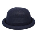 Women's Straw Yarn Curled Brim Round Crown Top Hat Leisure Basin Hat