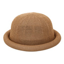 Women's Straw Yarn Curled Brim Round Crown Top Hat Leisure Basin Hat