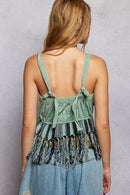 POL Lace-Up Fringe Hem Tank with Lace Detail