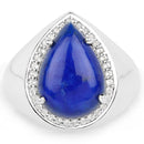 5.52 Carat Genuine Lapis and White Zircon .925 Sterling Silver Ring