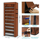 iMounTEK 10 Tiers DIY Shoe Cabinet Dustproof Easy Assemble Tidy Shoe Rack Non-Woven Fabric Holding 27 Pair Shoes Brown