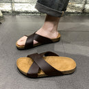 Mens Cork Slippers Cross-strap Sandals Fashionable
