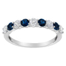10KT White Gold 1/2 cttw Diamond and 3MM Created Blue Sapphire Gemstone Band Ring (H-I, I1-I2) - Size 7