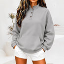 Women's Casual Half-high-neck Loose-fitting Button-up Sweatshirt