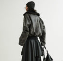 Turtleneck Smoky-blend PU Faux Leather Jacket