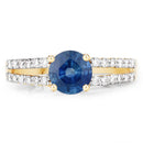 1.29 Carat Genuine Blue Sapphire and White Diamond 14K Yellow Gold Ring