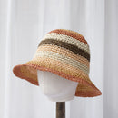 Striped Handmade Crocheted Rainbow Straw Hat For Women Foldable Sun-proof