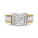 14K White and Yellow Gold 1 1/2 Cttw Invisible Set Princess-Cut Diamond Quad Style Engagement Ring (H-I Color, SI2-I1 Clarity) - Ring Size 7