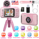 Kids Digital Camera with Flip Lens Children Video Camcorder Christmas Toy Birthday Gifts with Tripod 2.4in Screen 32G MMC Card for 3-10 Year Old Boys