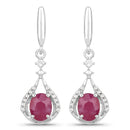 0.70 Carat Genuine Ruby and White Diamond 14K White Gold Earrings