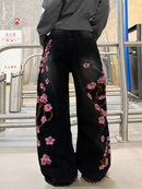 Womens Retro Floral Embroidery Jeans