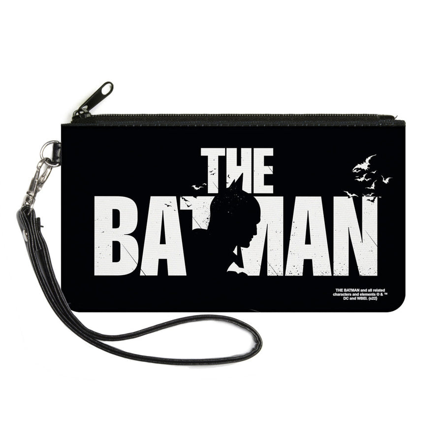 Canvas Zipper Wallet - LARGE - THE BATMAN Movie Batman Silhouette Title Black White