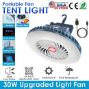 Portable Camping Fan Rechargeable Hanging Tent Lamp Emergency Power Bank with 3 Fan Speeds 2 Lighting Brightness