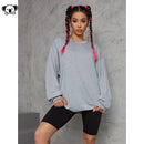 Womens Loose-Fit Solid-Color Plus-Size Long-Sleeve T-Shirt