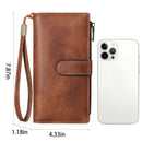 Womens Long Wallet Multi-functional Vintage Tri-fold Purse