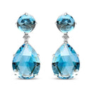 18K White Gold 1/5 Cttw Diamond with Round London Blue Topaz and 20 x 15mm Pear Cut Sky Blue Topaz Gemstone Dangle Earring (G-H Color, SI1-SI2 Clarity)