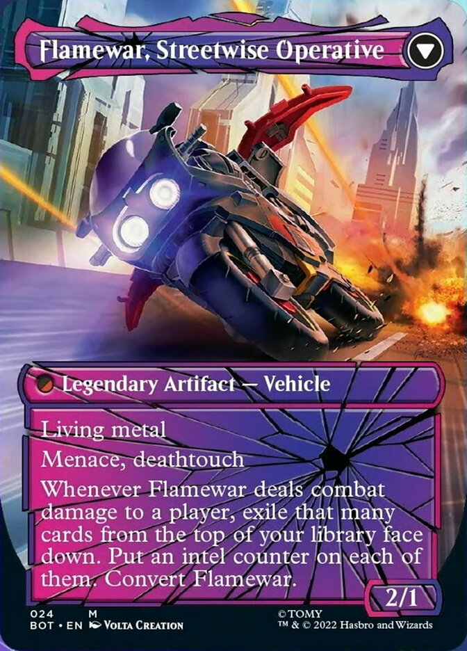 Flamewar, Brash Veteran // Flamewar, Streetwise Operative (BOT-024) - Transformers: (shatteredglass, convertdfc) (Borderless) Foil