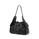 Caviar-patterned Genuine Leather Hobo Shoulder Bag With A Diamond-quilted Design