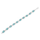 .925 Sterling Silver 7x7 mm Cushion Cut Blue Topaz and 1/20 cttw Round Cut Diamond Fashion Tennis Bracelet (I-J Color, I1-I2 Clarity) - 7"