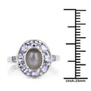 2.35 Carat Genuine Grey Moonstone and Tanzanite .925 Sterling Silver Ring