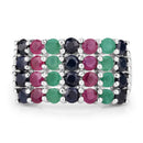 "3.40 Carat Genuine Emerald, Ruby and Black Sapphire .925 Sterling Silver Ring