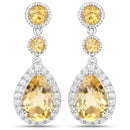 7.06 Carat Genuine Citrine and White Topaz .925 Sterling Silver Earrings