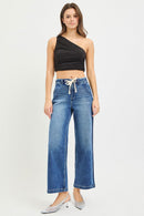 RISEN Elastic Band High Rise Cropped Wide Jeans
