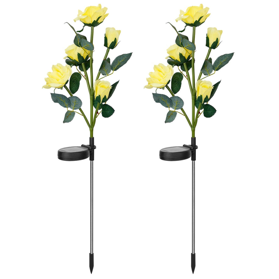 2Pcs Solar Powered Lights Outdoor Rose Flower LED Decorative Lamp Water Resistant Pathway Stake Lights For Garden Patio Yard Walkway