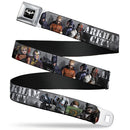 BATMAN-ARKHAM CITY Logo Full Color Black White Seatbelt Belt - ARKHAM CITY 9-Character Group Grays/White Webbing Webbing