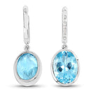 15.13 Carat Genuine Blue Topaz and White Diamond .925 Sterling Silver Earrings