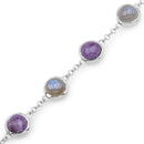 11.00 Carat Genuine Charolite And Labradorite .925 Sterling Silver Bracelet