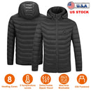 Heated Jacket Electric Heating Coat Lightweight Winter Hooded JacketÊwith 3-Level Heating Modes 8 Heating Zones Detachable Zipper Hood