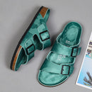 Frosted Leather Platform Slippers: Unisex, Double-breasted
