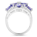 3.24 Carat Genuine Tanzanite and White Topaz .925 Sterling Silver Ring