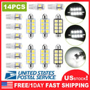 14Pcs T10 41mm Festoon LED Light Bulb Interior Dome Map LED Lights License Plate Trunk Side Positioning Lights 6000K White