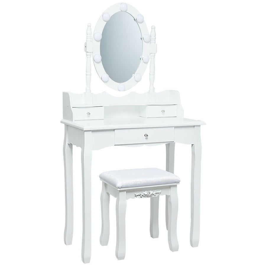 Oval Mirror Vanity Set with 10 LED Dimmable Bulbs and 3 Drawers