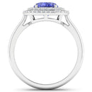 2.02 Carat Genuine Tanzanite and White Diamond 14K White Gold Ring