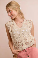 SO ME Summer Crochet Patterned Sleeveless Vest Top