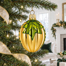 Pumpkin with Leaf Glass Christmas Ornament