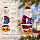 Santa with Blue Mittens Glass Christmas Ornament